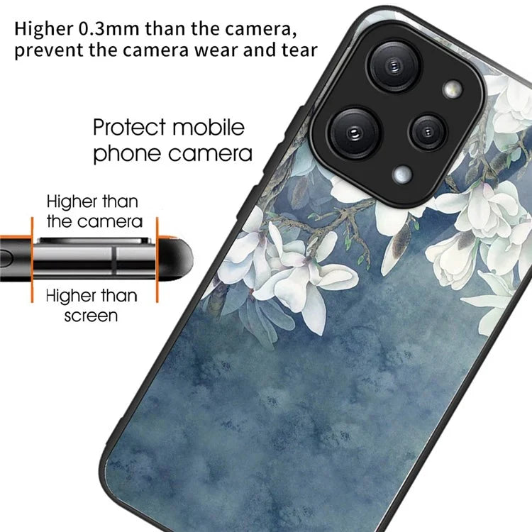 For Xiaomi Redmi 12 5G (Global) Pattern Tempered Glass Cover Anti-Scratch Phone Case