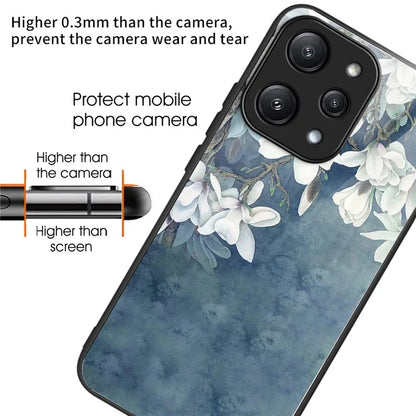 For Xiaomi Redmi 12 5G (Global) Pattern Tempered Glass Cover Anti-Scratch Phone Case