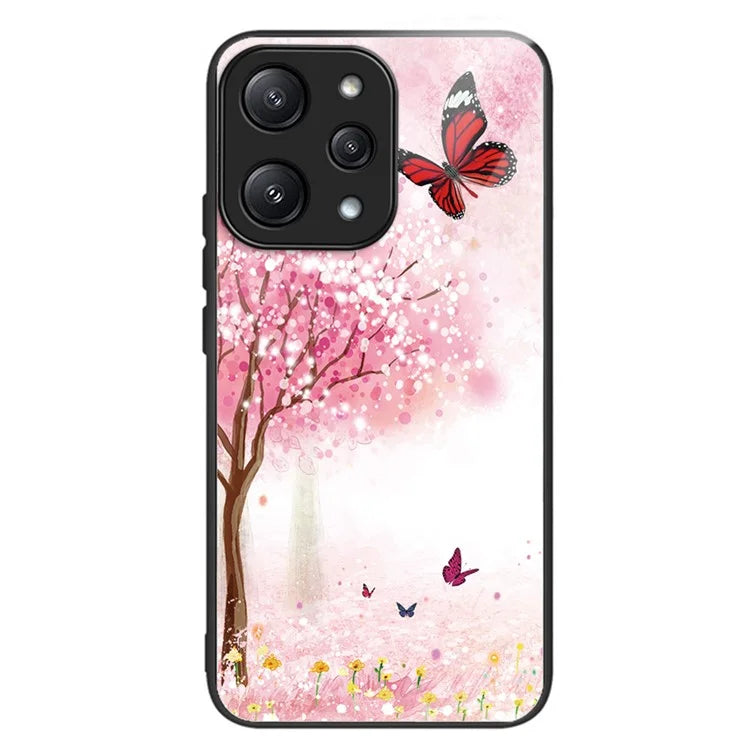 For Xiaomi Redmi 12 5G (Global) Pattern Tempered Glass Cover Anti-Scratch Phone Case