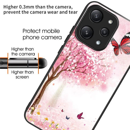 For Xiaomi Redmi 12 5G (Global) Pattern Tempered Glass Cover Anti-Scratch Phone Case
