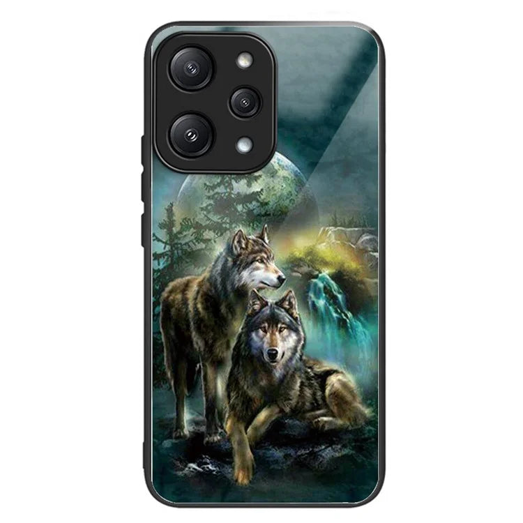 For Xiaomi Redmi 12 5G (Global) Pattern Tempered Glass Cover Anti-Scratch Phone Case