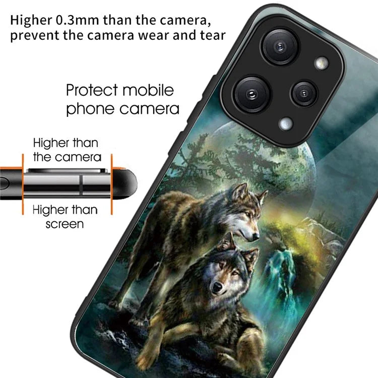 For Xiaomi Redmi 12 5G (Global) Pattern Tempered Glass Cover Anti-Scratch Phone Case