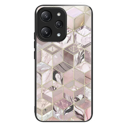For Xiaomi Redmi 12 5G (Global) Pattern Tempered Glass Cover Anti-Scratch Phone Case