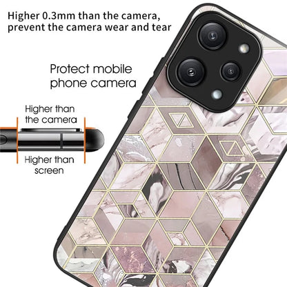 For Xiaomi Redmi 12 5G (Global) Pattern Tempered Glass Cover Anti-Scratch Phone Case