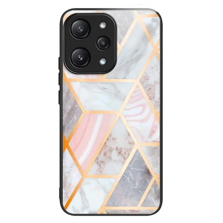 For Xiaomi Redmi 12 5G (Global) Pattern Tempered Glass Cover Anti-Scratch Phone Case