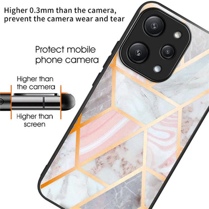 For Xiaomi Redmi 12 5G (Global) Pattern Tempered Glass Cover Anti-Scratch Phone Case