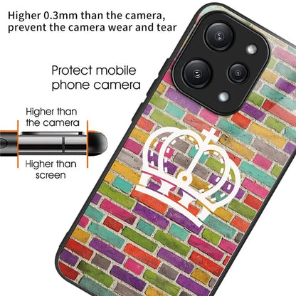For Xiaomi Redmi 12 5G (Global) Pattern Tempered Glass Cover Anti-Scratch Phone Case