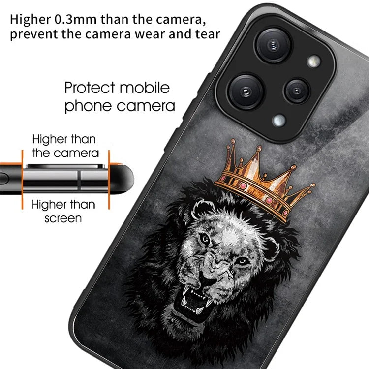 For Xiaomi Redmi 12 5G (Global) Pattern Tempered Glass Cover Anti-Scratch Phone Case