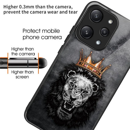 For Xiaomi Redmi 12 5G (Global) Pattern Tempered Glass Cover Anti-Scratch Phone Case