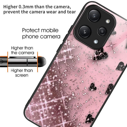 For Xiaomi Redmi 12 5G (Global) Pattern Tempered Glass Cover Anti-Scratch Phone Case