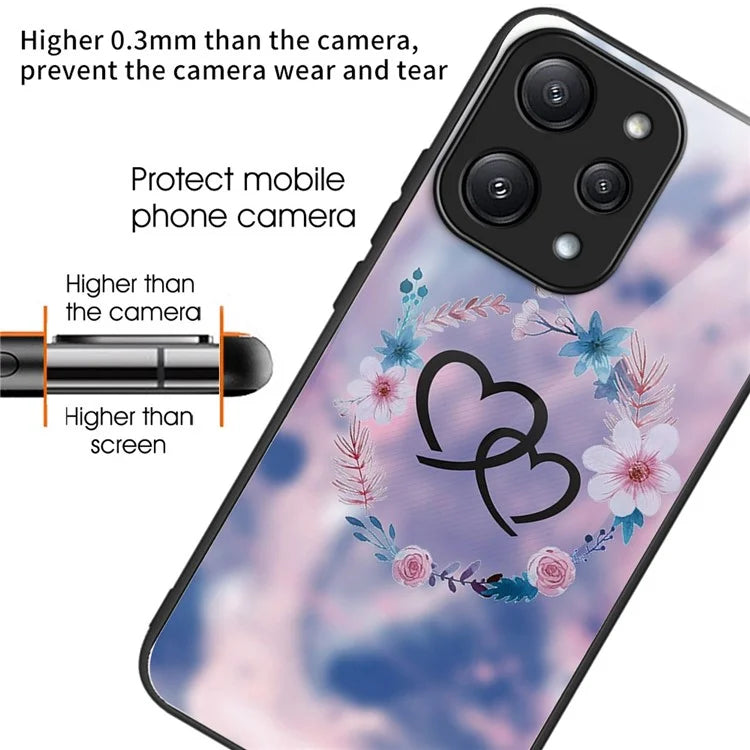 For Xiaomi Redmi 12 5G (Global) Pattern Tempered Glass Cover Anti-Scratch Phone Case