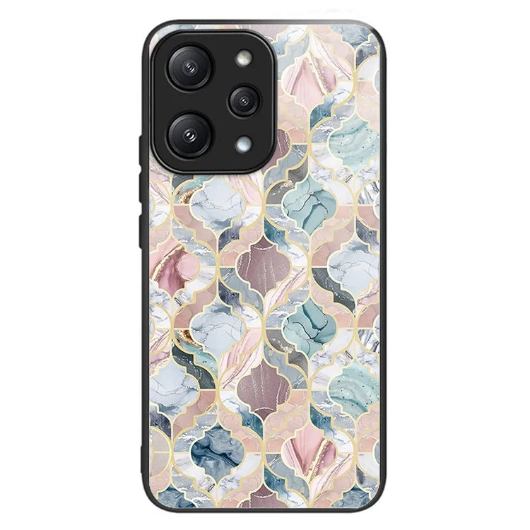 For Xiaomi Redmi 12 5G (Global) Pattern Tempered Glass Cover Anti-Scratch Phone Case