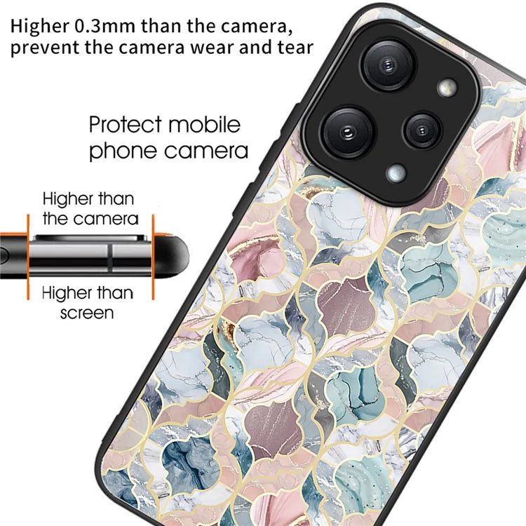 For Xiaomi Redmi 12 5G (Global) Pattern Tempered Glass Cover Anti-Scratch Phone Case