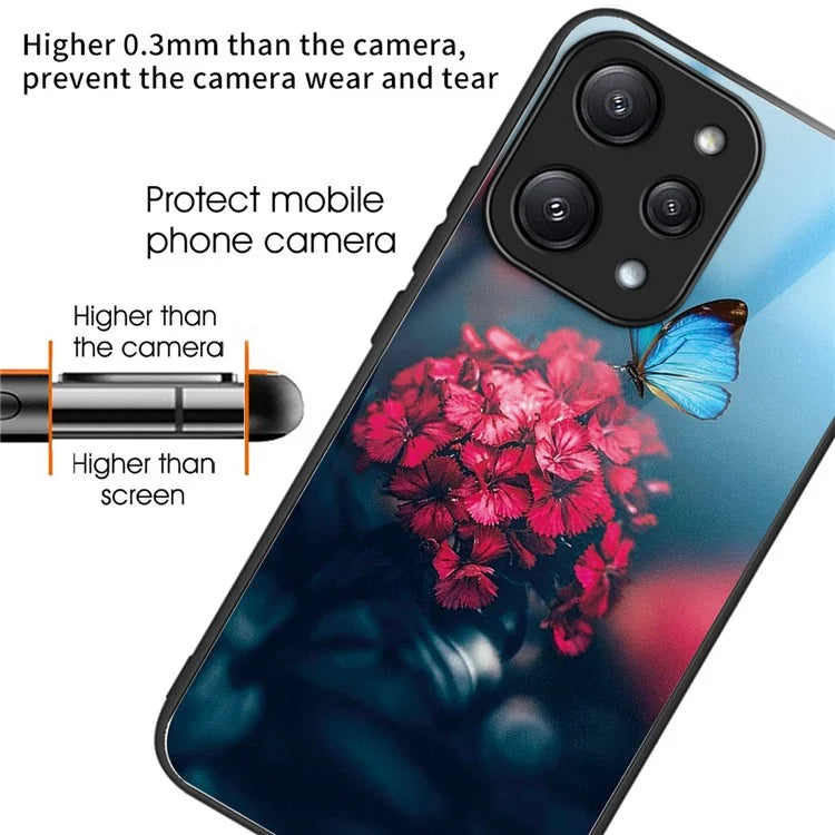 For Xiaomi Redmi 12 5G (Global) Pattern Tempered Glass Cover Anti-Scratch Phone Case