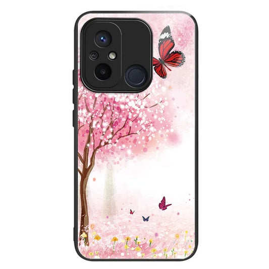 For Xiaomi Redmi 12C 4G Phone Case Tempered Glass Pattern Back+TPU Frame Cover