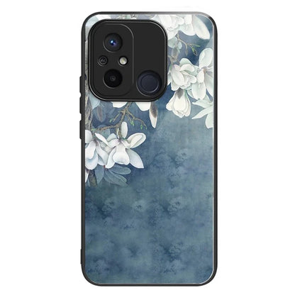 For Xiaomi Redmi 12C 4G Phone Case Tempered Glass Pattern Back+TPU Frame Cover