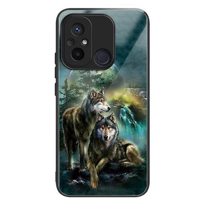 For Xiaomi Redmi 12C 4G Phone Case Tempered Glass Pattern Back+TPU Frame Cover