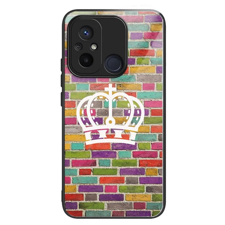 For Xiaomi Redmi 12C 4G Phone Case Tempered Glass Pattern Back+TPU Frame Cover