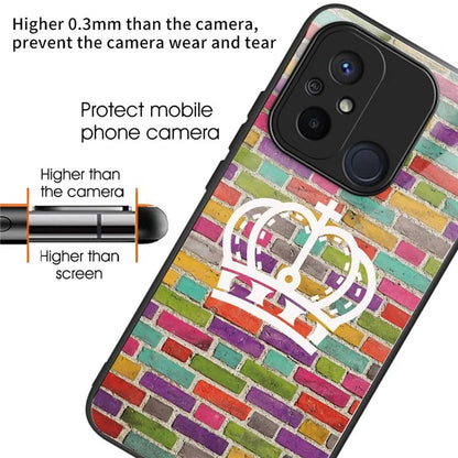 For Xiaomi Redmi 12C 4G Phone Case Tempered Glass Pattern Back+TPU Frame Cover