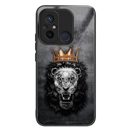 For Xiaomi Redmi 12C 4G Phone Case Tempered Glass Pattern Back+TPU Frame Cover