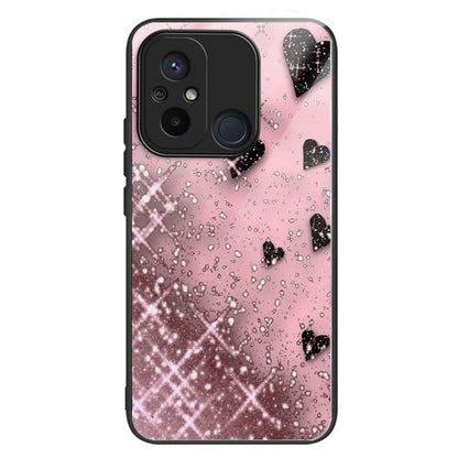 For Xiaomi Redmi 12C 4G Phone Case Tempered Glass Pattern Back+TPU Frame Cover
