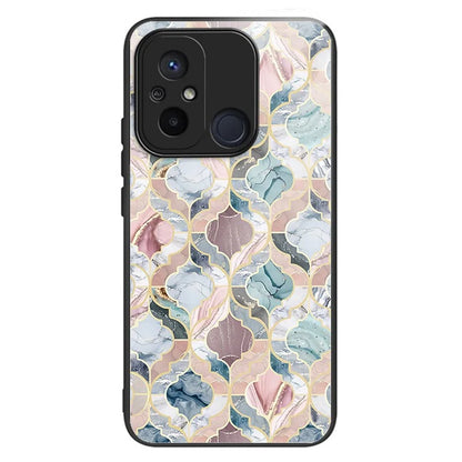 For Xiaomi Redmi 12C 4G Phone Case Tempered Glass Pattern Back+TPU Frame Cover