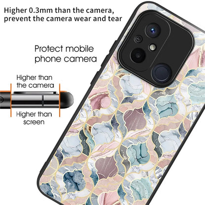 For Xiaomi Redmi 12C 4G Phone Case Tempered Glass Pattern Back+TPU Frame Cover