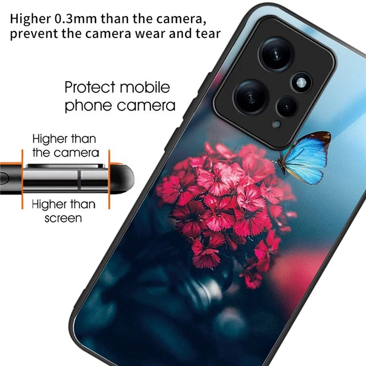 For Xiaomi Redmi Note 12 4G Pattern Phone Case Tempered Glass+TPU Hybrid Shell