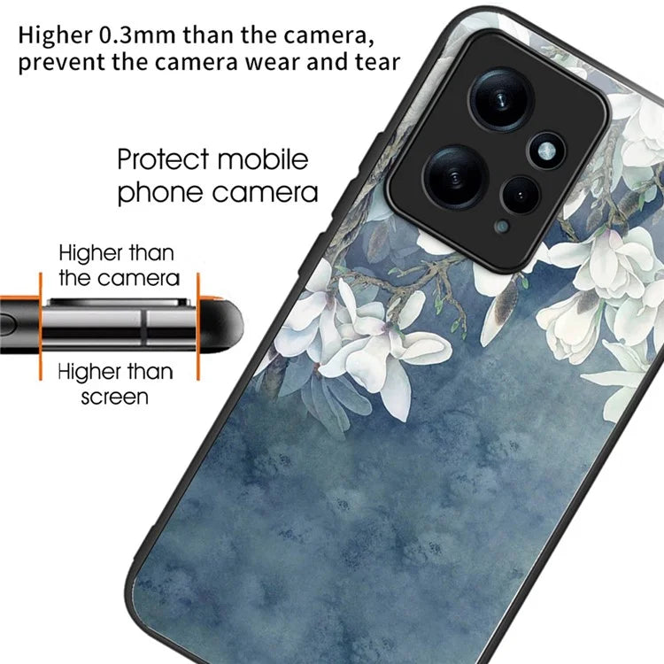 For Xiaomi Redmi Note 12 4G Pattern Phone Case Tempered Glass+TPU Hybrid Shell