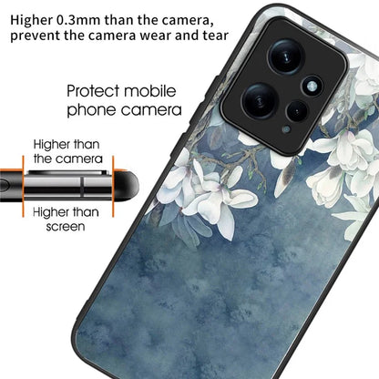 For Xiaomi Redmi Note 12 4G Pattern Phone Case Tempered Glass+TPU Hybrid Shell