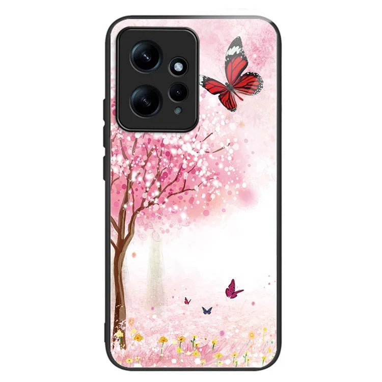 For Xiaomi Redmi Note 12 4G Pattern Phone Case Tempered Glass+TPU Hybrid Shell