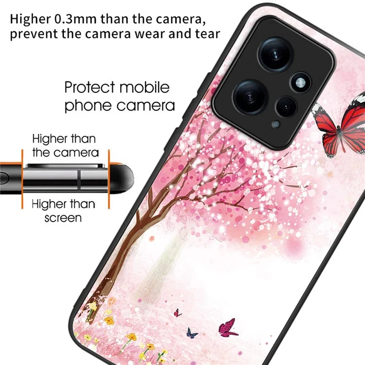For Xiaomi Redmi Note 12 4G Pattern Phone Case Tempered Glass+TPU Hybrid Shell