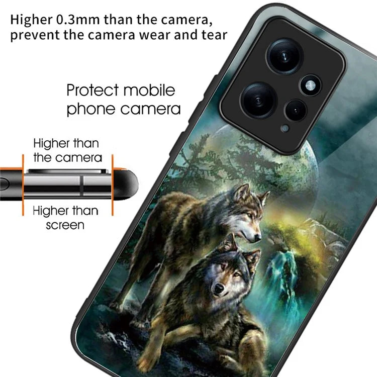 For Xiaomi Redmi Note 12 4G Pattern Phone Case Tempered Glass+TPU Hybrid Shell