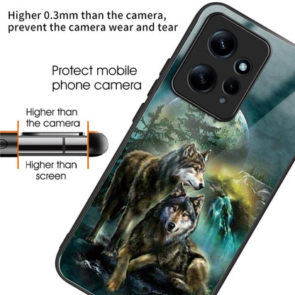 For Xiaomi Redmi Note 12 4G Pattern Phone Case Tempered Glass+TPU Hybrid Shell