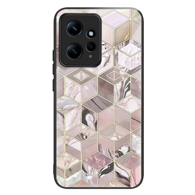 For Xiaomi Redmi Note 12 4G Pattern Phone Case Tempered Glass+TPU Hybrid Shell