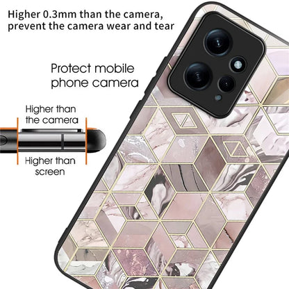 For Xiaomi Redmi Note 12 4G Pattern Phone Case Tempered Glass+TPU Hybrid Shell