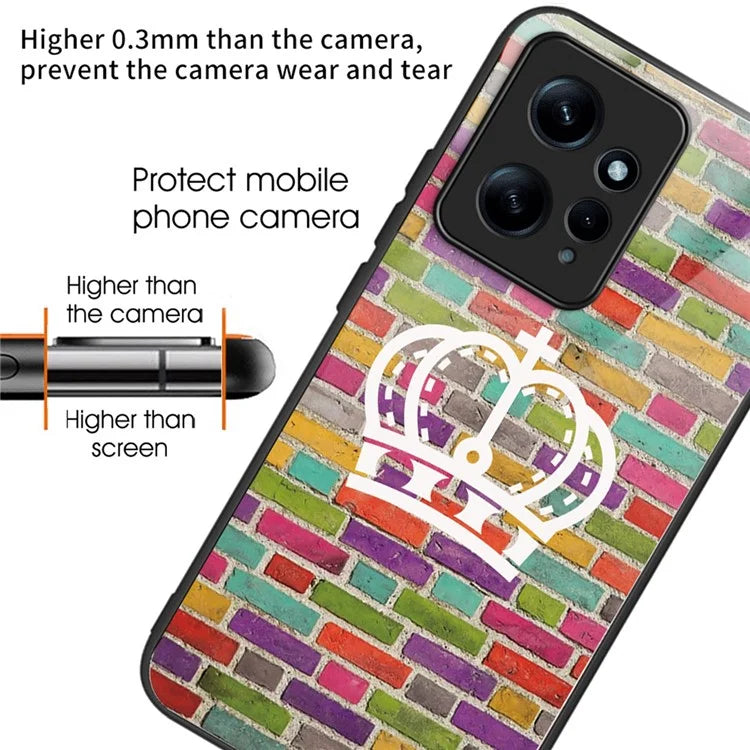 For Xiaomi Redmi Note 12 4G Pattern Phone Case Tempered Glass+TPU Hybrid Shell