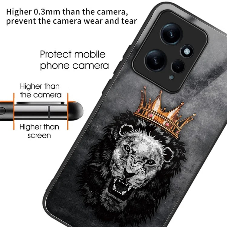 For Xiaomi Redmi Note 12 4G Pattern Phone Case Tempered Glass+TPU Hybrid Shell