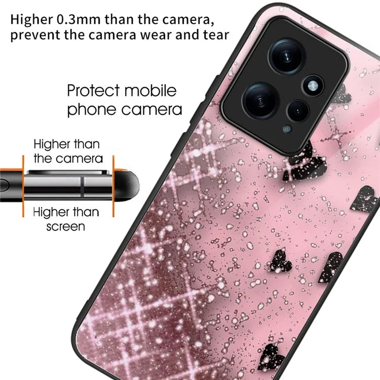 For Xiaomi Redmi Note 12 4G Pattern Phone Case Tempered Glass+TPU Hybrid Shell