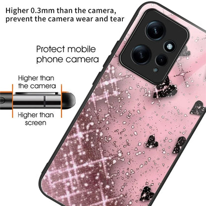 For Xiaomi Redmi Note 12 4G Pattern Phone Case Tempered Glass+TPU Hybrid Shell
