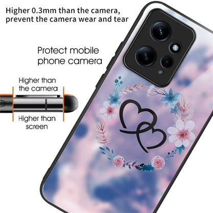 For Xiaomi Redmi Note 12 4G Pattern Phone Case Tempered Glass+TPU Hybrid Shell