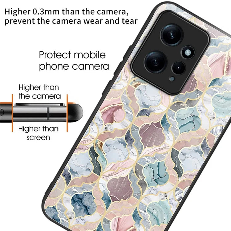 For Xiaomi Redmi Note 12 4G Pattern Phone Case Tempered Glass+TPU Hybrid Shell