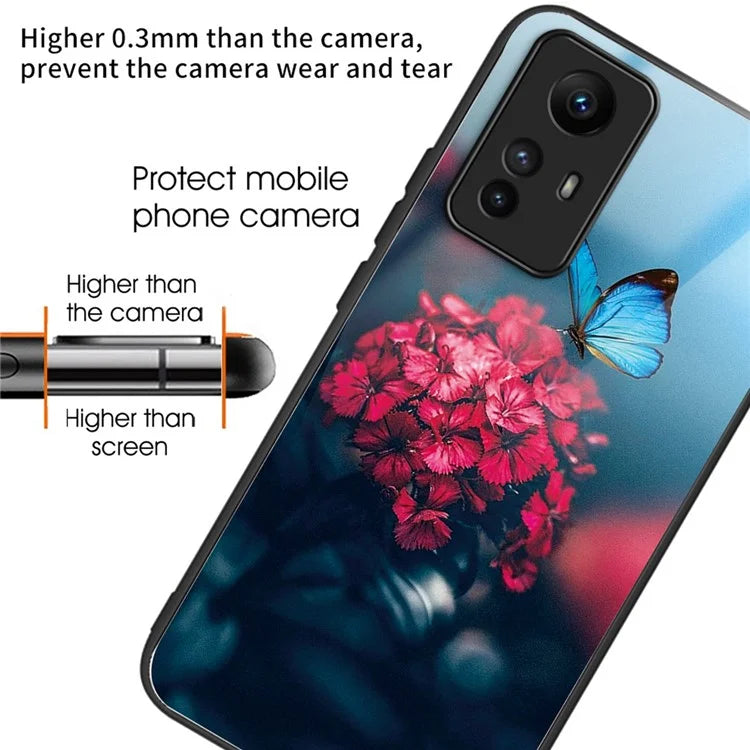 For Xiaomi Redmi Note 12S 4G Tempered Glass Back Case Anti-Scratch Phone Cover Pattern Printed