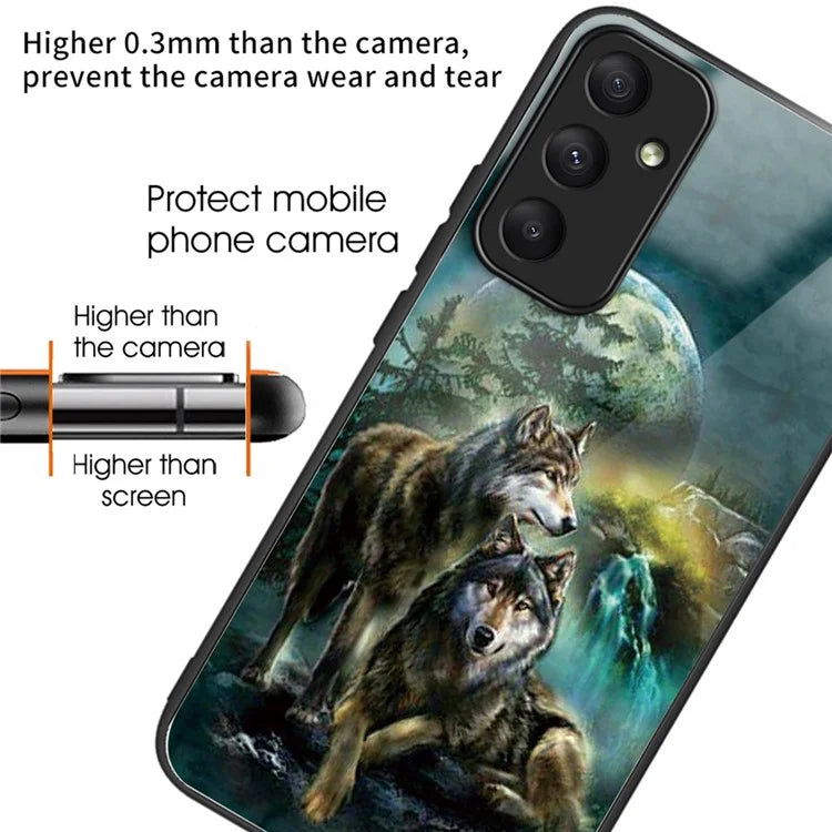 For Samsung Galaxy A55 5G Phone Case Tempered Glass Back Cover with Pattern Design