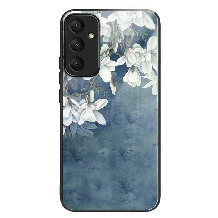 For Samsung Galaxy A55 5G Phone Case Tempered Glass Back Cover with Pattern Design