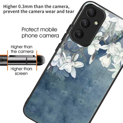 For Samsung Galaxy A55 5G Phone Case Tempered Glass Back Cover with Pattern Design