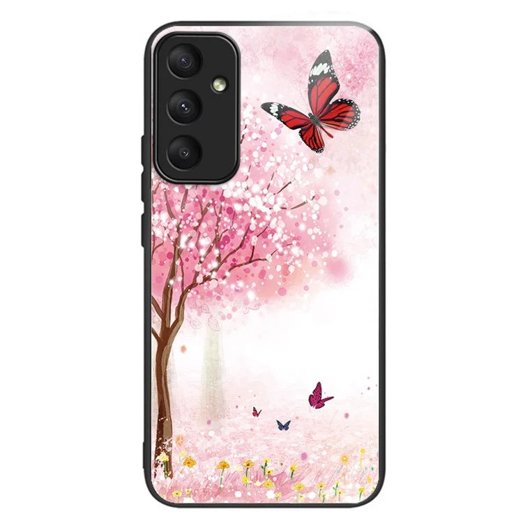 For Samsung Galaxy A55 5G Phone Case Tempered Glass Back Cover with Pattern Design