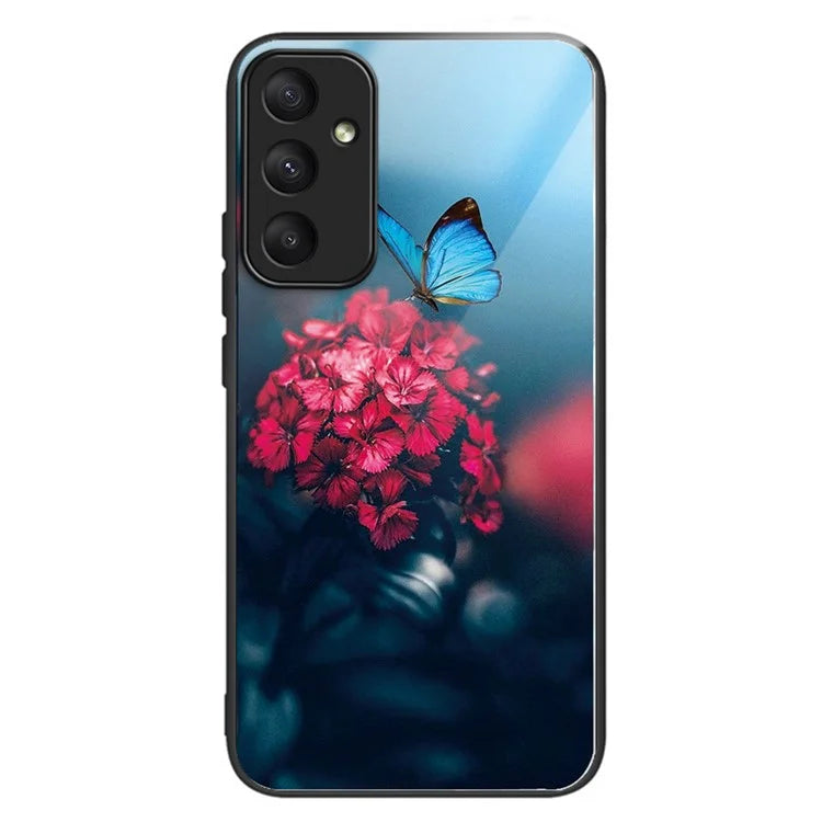 For Samsung Galaxy A55 5G Phone Case Tempered Glass Back Cover with Pattern Design