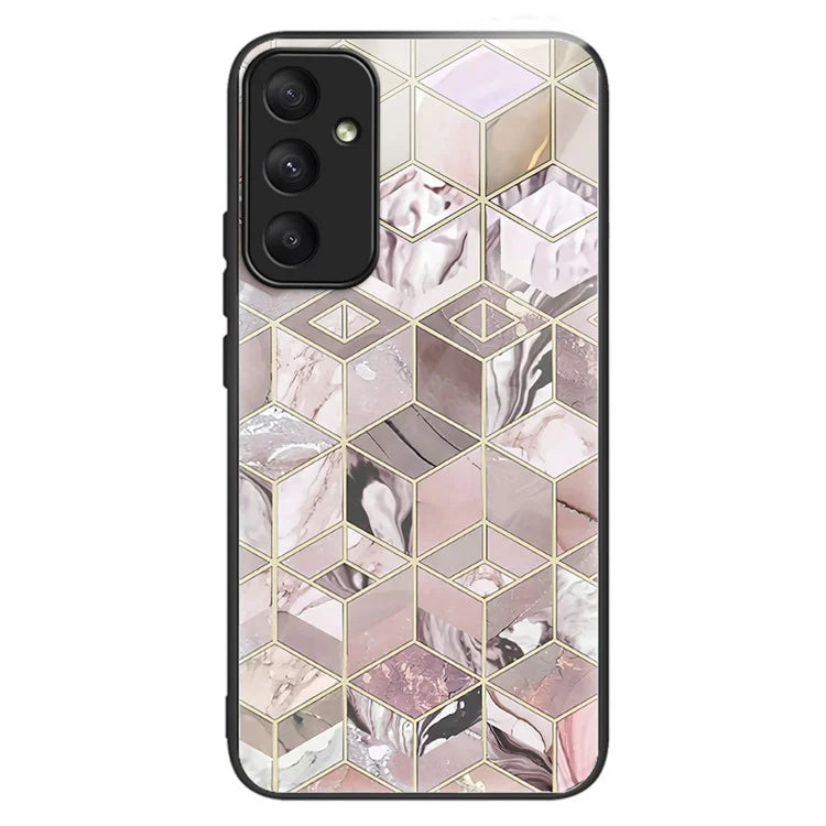 For Samsung Galaxy A55 5G Phone Case Tempered Glass Back Cover with Pattern Design