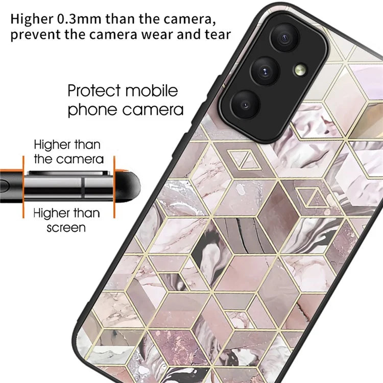 For Samsung Galaxy A55 5G Phone Case Tempered Glass Back Cover with Pattern Design